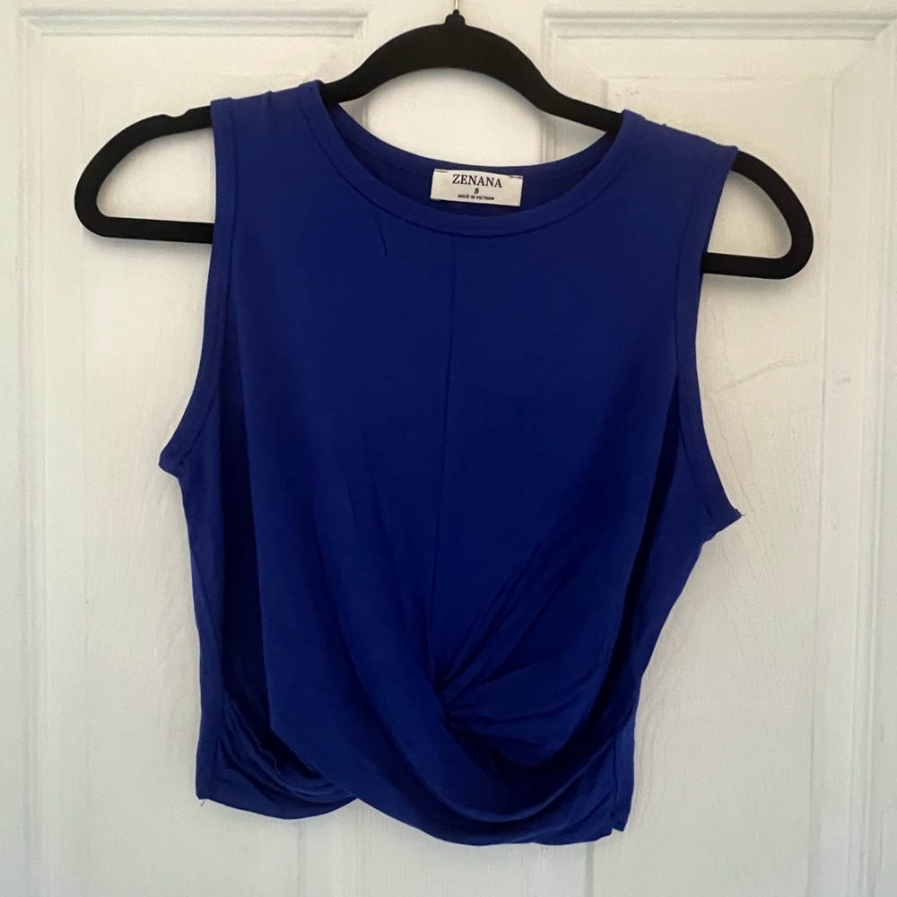 Zenana Outfitters Royal Blue Twist Front Tank Top
